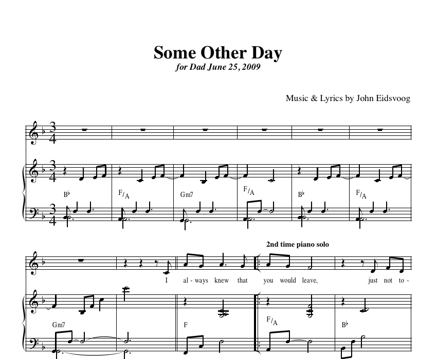 Some Other Day - Sheet Music with full piano part