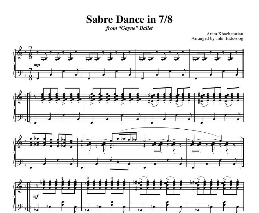 Sabre Dance in 7/8 (sheet music)